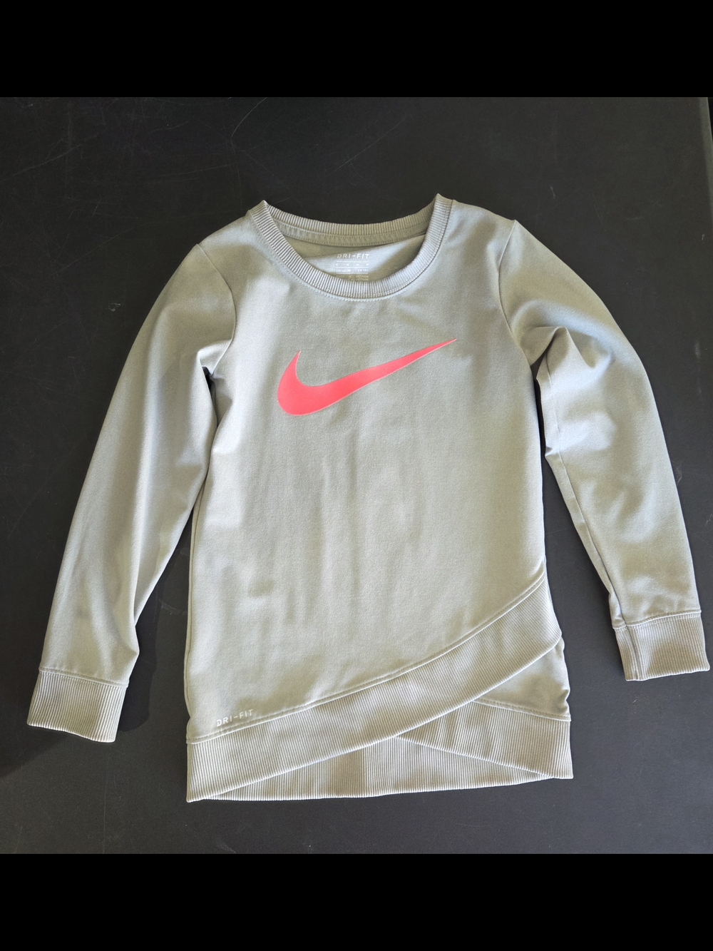 Nike Kids' Long Sleeve Dri-FIT Top - Olive with Pink Swoosh